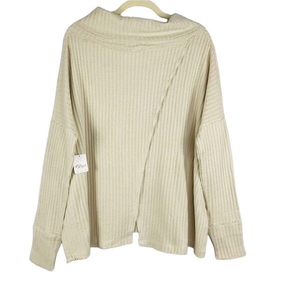 FREE PEOPLE Oversize Split Back Thermal Top Women S Beige Juicy Boho Cottage NWT - Picture 6 of 11
